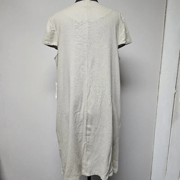 Tash & Sophie Linen Blend Lagenlook Dress Buttons Pockets Cap Sleeves Neutral - Picture 7 of 12